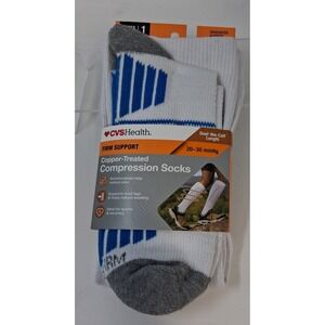 CVS Health Copper Compression Sock Firm 20-30 mmHg Unisex L/XL White Blue 1 Pair